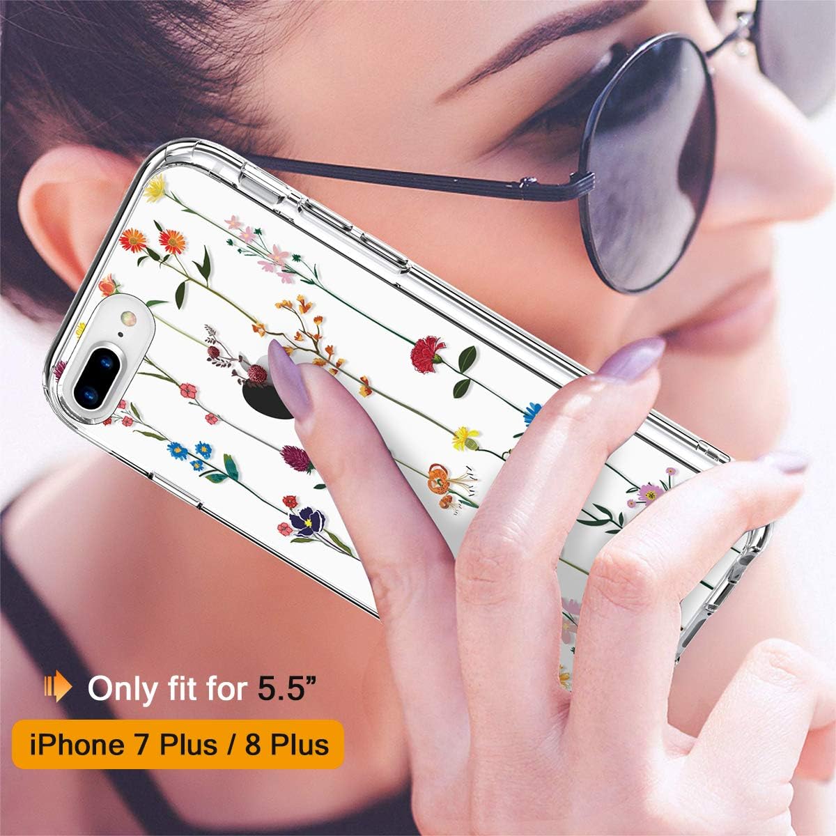 GiiKa iPhone 8 Plus Case, iPhone 7 Plus Case with Screen Protector, Clear Heavy Duty Protective Case Floral Women Hard PC Case with TPU Bumper Cover Phone Case for iPhone 8 Plus, Colorful Flowers