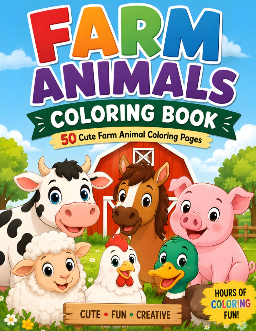 Farm Animals Coloring Book for Kids: 50 Cute Farm Animal Coloring Pages Featuring Cows, Horses, Pigs, Sheep, Goats, Ducks, Chickens, Rabbits, Oxen, and More (BrightNova Coloring Books)