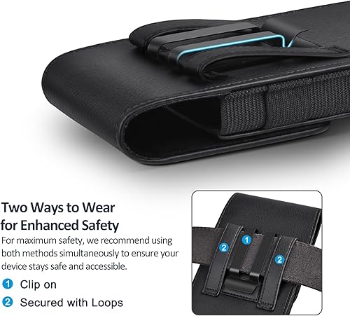 Miniatura 3 de Funda de cuero para teléfono con fuerte clip de metal para cinturón y cierre magnético compatible con iPhone 1615141312 Pro Max, Galaxy S25S24S23S22