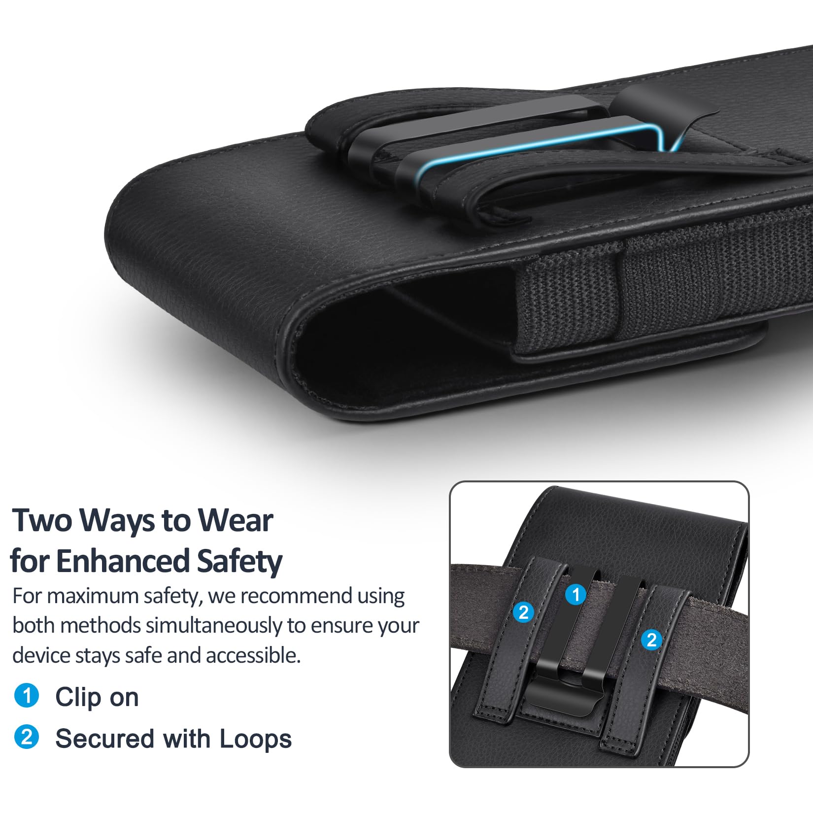 ACCKUO Funda de Piel para teléfono con Clip de Metal Fuerte para cinturón y Cierre magnético Compatible con Samsung Galaxy S25/S24/S23/S22/S21/S20 Ultra, XL, Negro