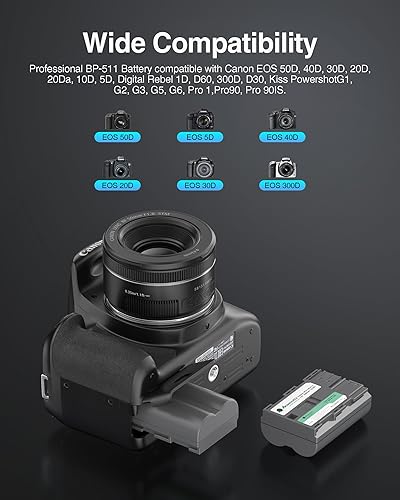 Miniatura 2 de BP-511 - Batería de repuesto para Canon BP-511A y 5D 50D 40D 20D 30D 10D Digital Rebel 1D D60 300D D30 Kiss Powershot G5 Pro 1 G2 G3 G6 G1 Pro90