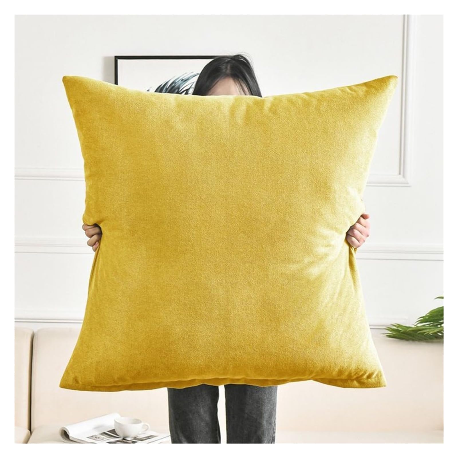 Square Cushion Cover 50x50, 60 x 60,70x70,80x80cm King Size Pillow Cases,Super Soft Pillow Protectors with Zip Decorative pillowcases for pillows bed Sofa Couch ( Color : Lemon , Size : 60x60cm 1pc )