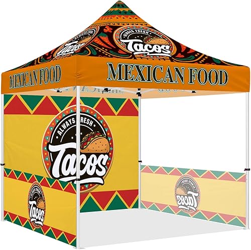 Tienda de campaña desplegable con temática de tacos de 10 x 10 pies, toldo comercial resistente para vendedores de comida mexicana que sirven tacos,