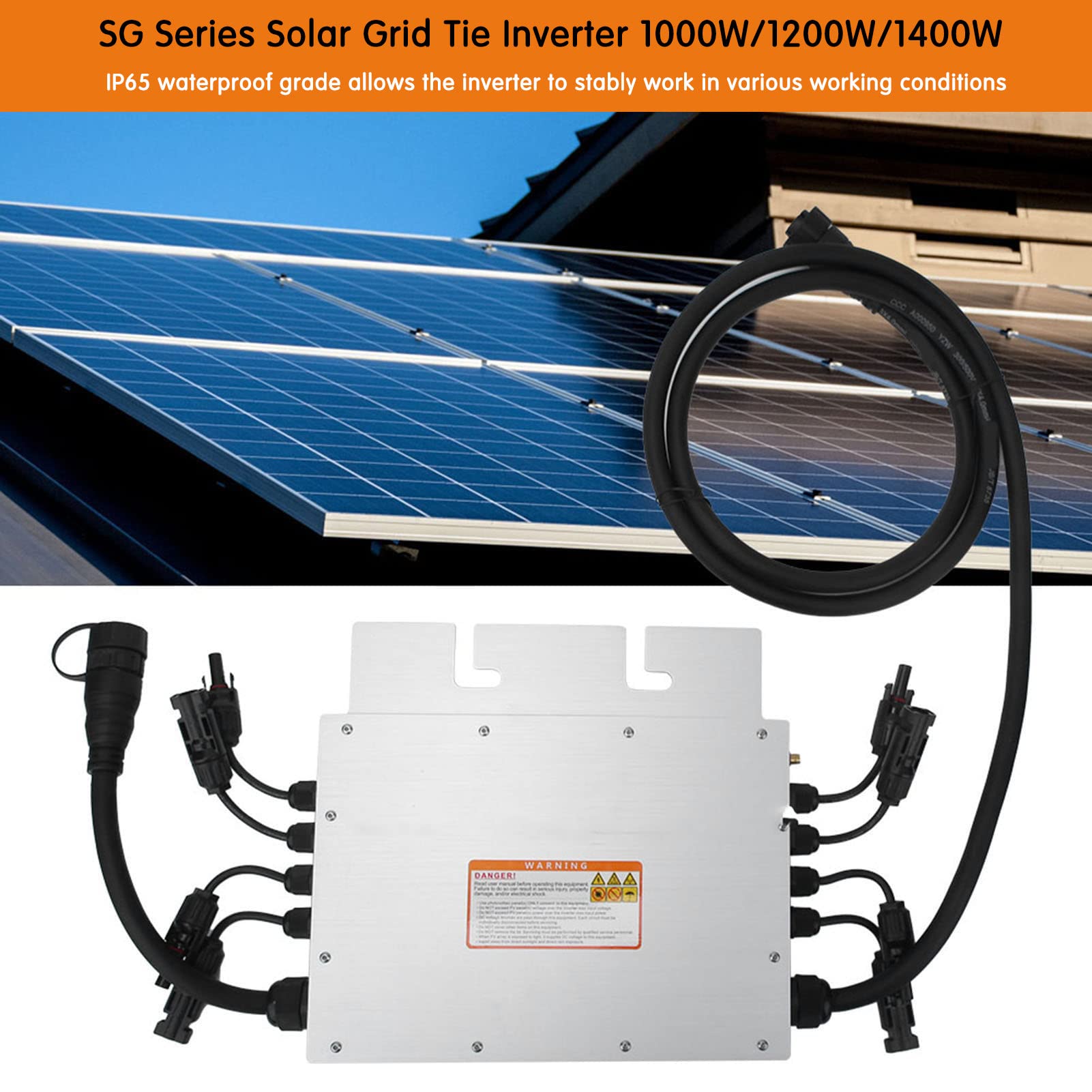 1000/1200/1400W Micro Solar Inverte,Inwerter sieciowy,Czysta fala sinusoidalna Micro Inverter Power Inverter Inwerter energii słonecznej,Dc 24-40V do AC 120/230V,Wodoodporny Ip65,1000W