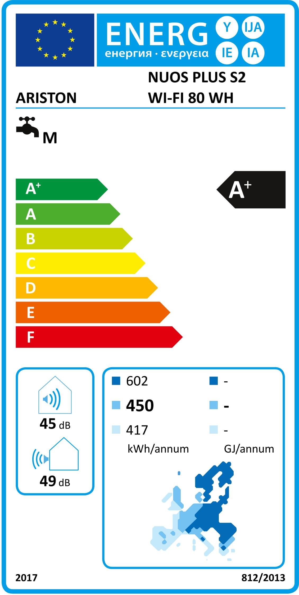 Ariston NUOS PLUS S2 WIFI 80L, Chauffe-Eau Thermodynamique Mural R290, 80% d'Économie d'Energie, Compatible Photovoltaïque, Silencieux 45 dB(A), COP 2.77, Conçu pour être installé en France