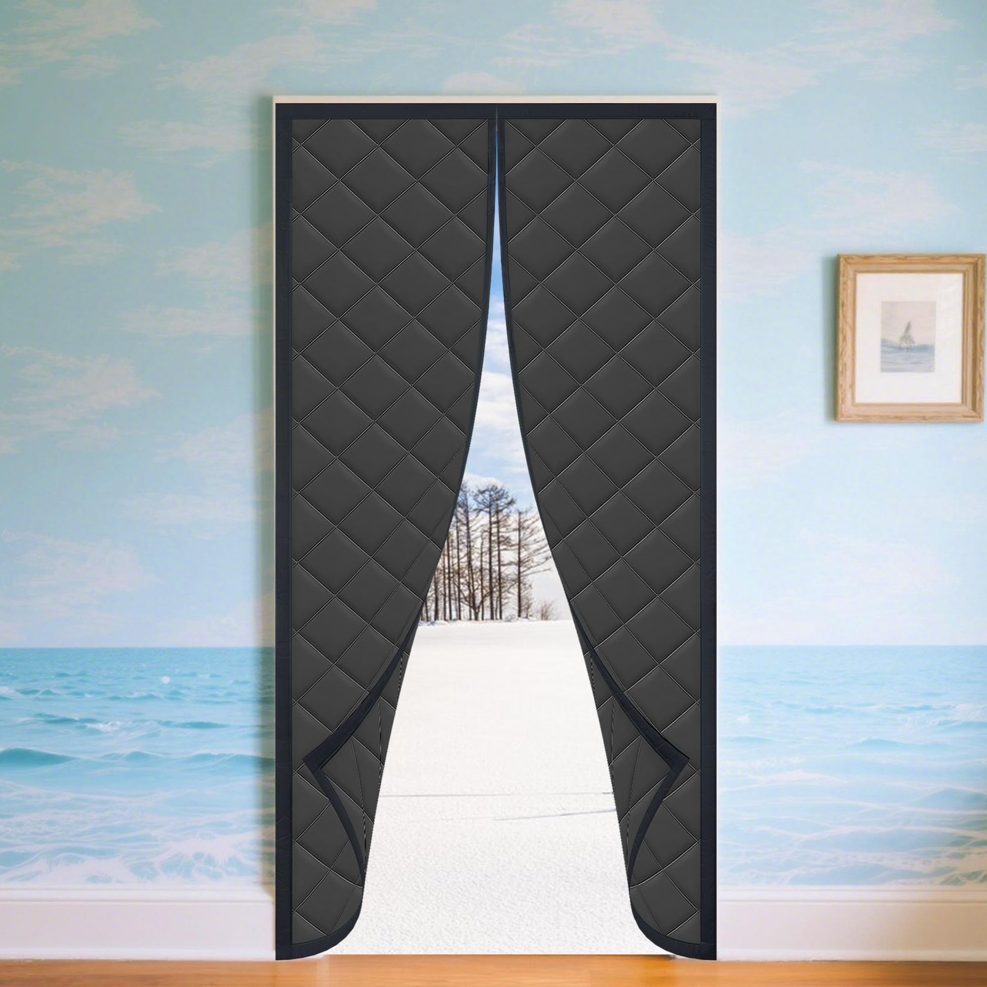 Isolation thermique porte à fermeture magnétique automatique rideau phonique noir