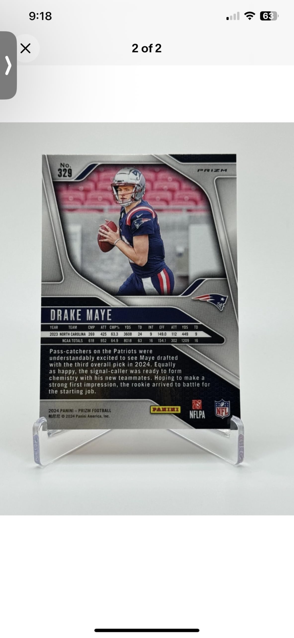 Amazon.com: Drake Maye RC Rookie 2024 Panini Prizm #329 Orange