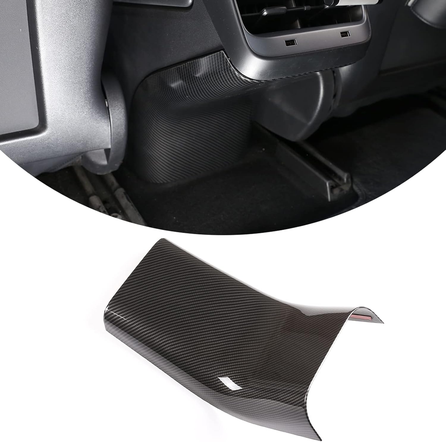 Fit For Tesla Model 3 2017-2021 ABS Rear Center Control Outlet Anti Kick Panel,Console Center Air Conditioner Vent Outlet Anti Kick Decorative Bezel Panel Protection Accessories (Carbon Fiber)