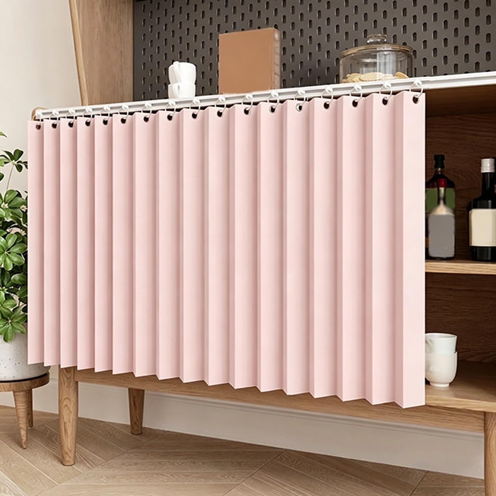 Rideau occultant court pliable rose 200x140cm avec rail silencieux et fixation magnétique