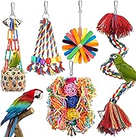 YIXUND Bird Foraging Toys Rope Perch Swing with Bell - Colorful Shredding Chewing Toys for Conure Cockatiel Budgie Lovebird Parrot Cage