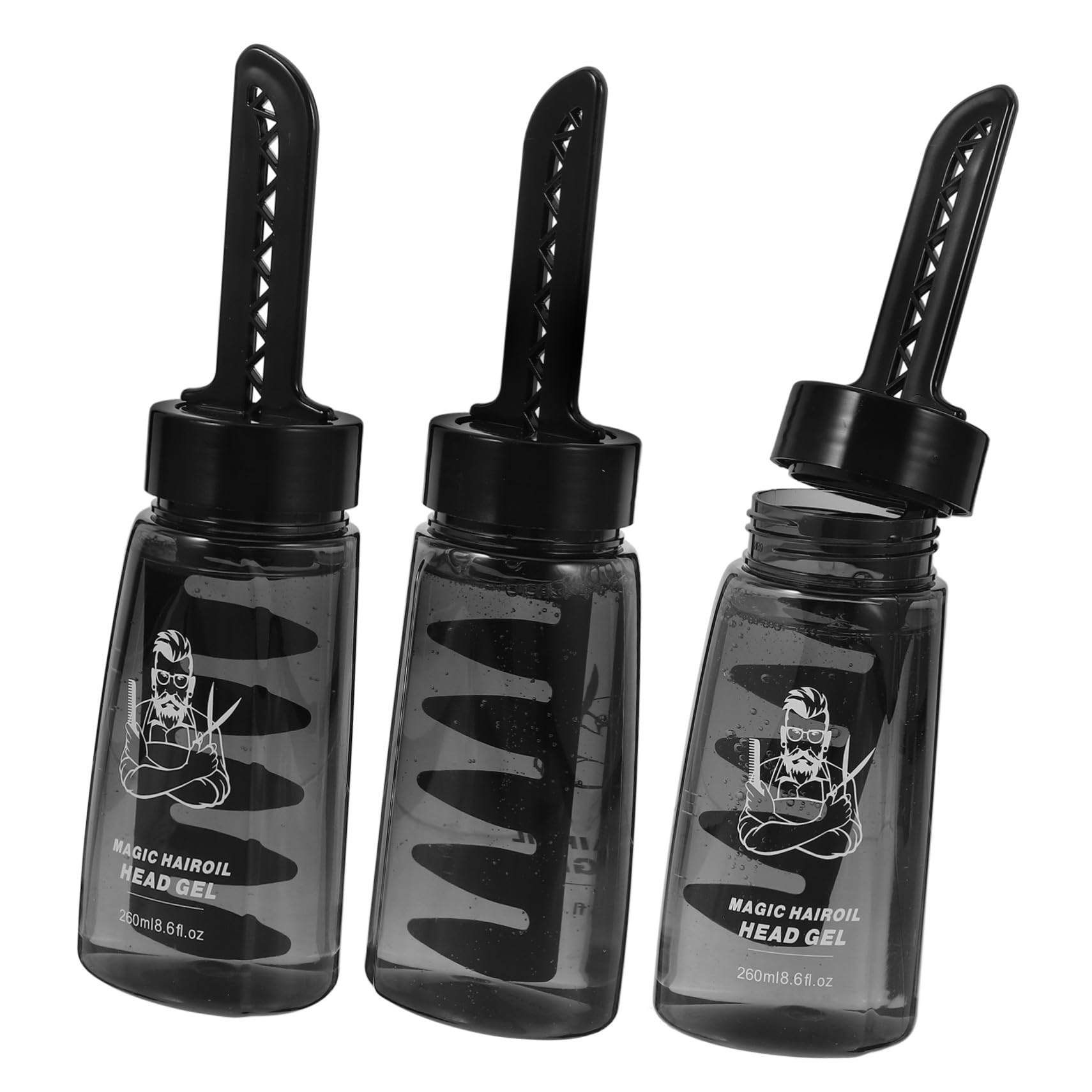 Didiseaon Botella Aplicadora de Gel para Peinar el Cabello Negro 260ml Pack de 3 Piezas Plástico Ligero y Portátil para Estilistas y Hombres
