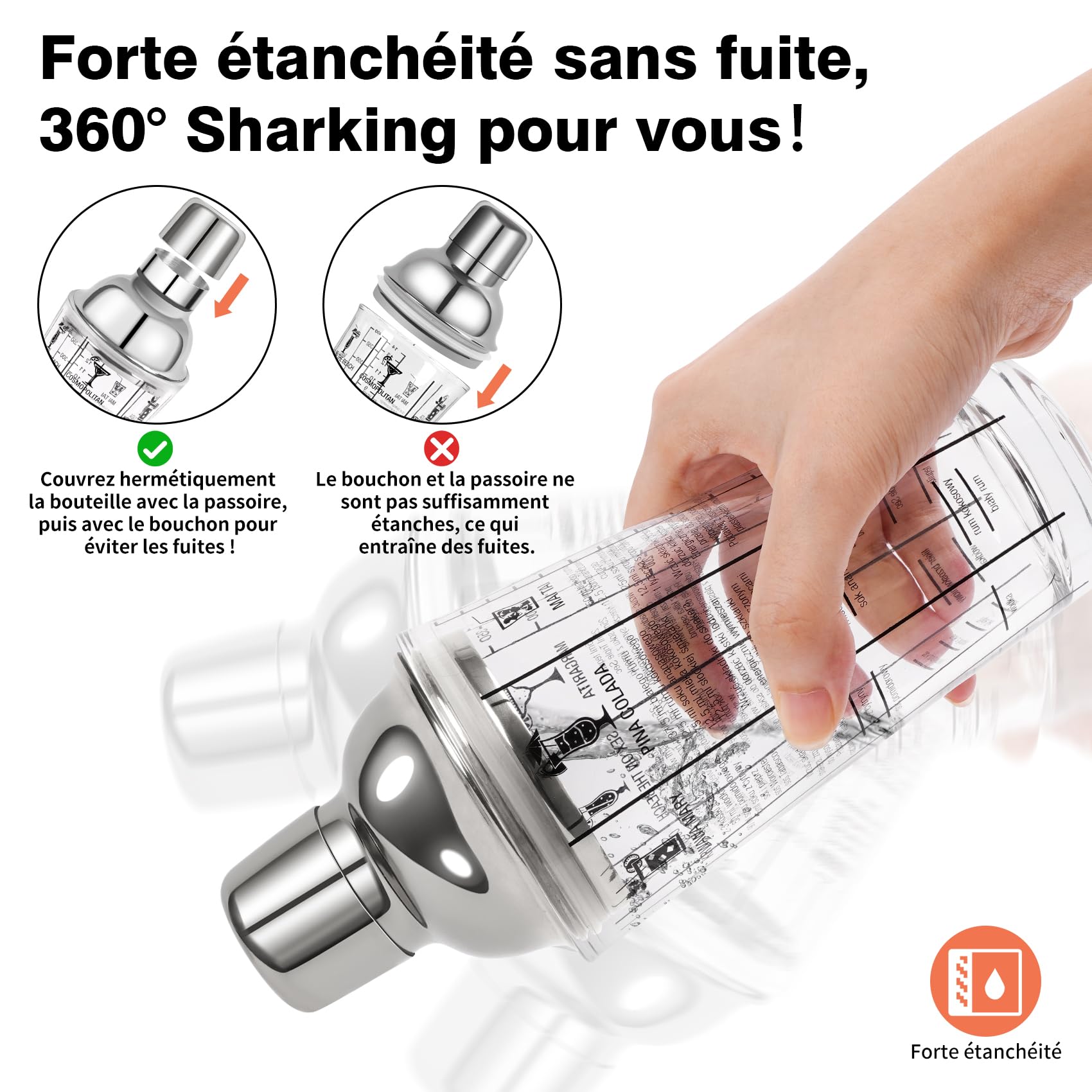 Cocktail Shaker 14oz Glass Shaker Set, 6PCS Bartender Kit, Mélangeur à Martini avec passoire pour Barman, Un Ensemble d'outils de Bar Professionnel pour Les barmans et Les débutants.