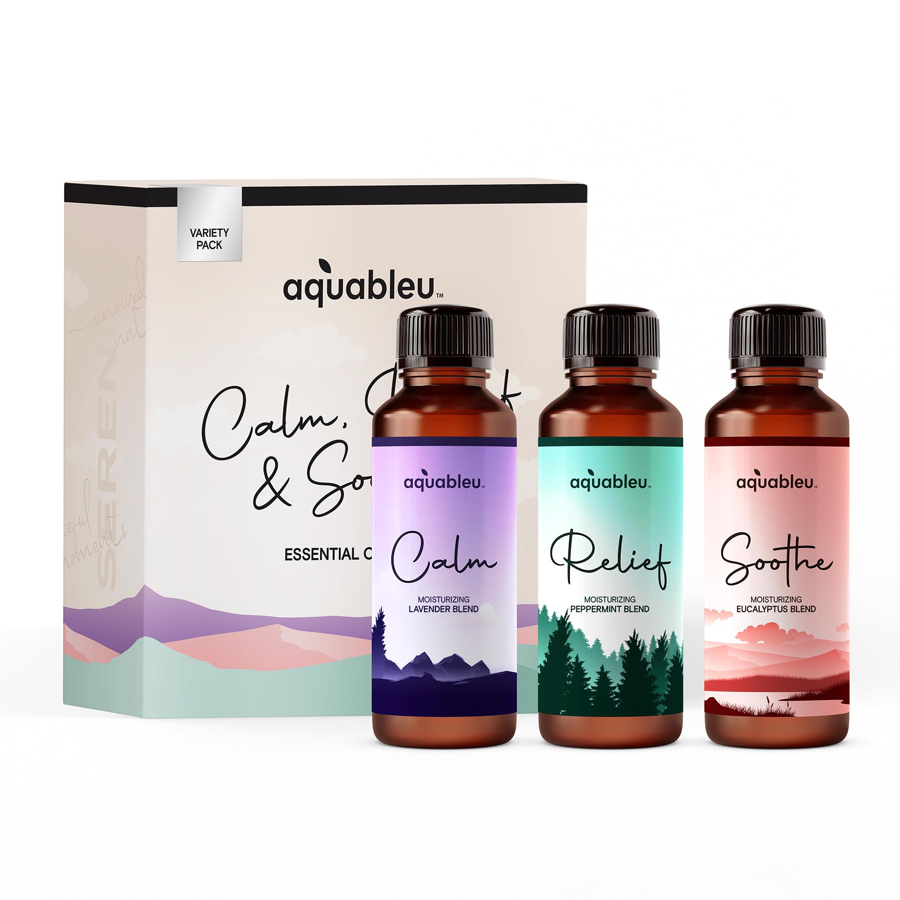 Essential Message Oil Gift Set – Serenity Trio Sooth, Calm, Relief Includes Lavender, Peppermint & Eucalyptus Massage Oil Blends 80 ML in Beautiful Packaging – Great Gift for Women