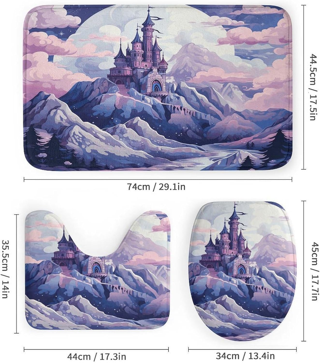 Four Piece Bathroom Set with Toilet Lid Cover and Non-Slip Rugs Minimalist Shower Curtain for Bathroom Set
