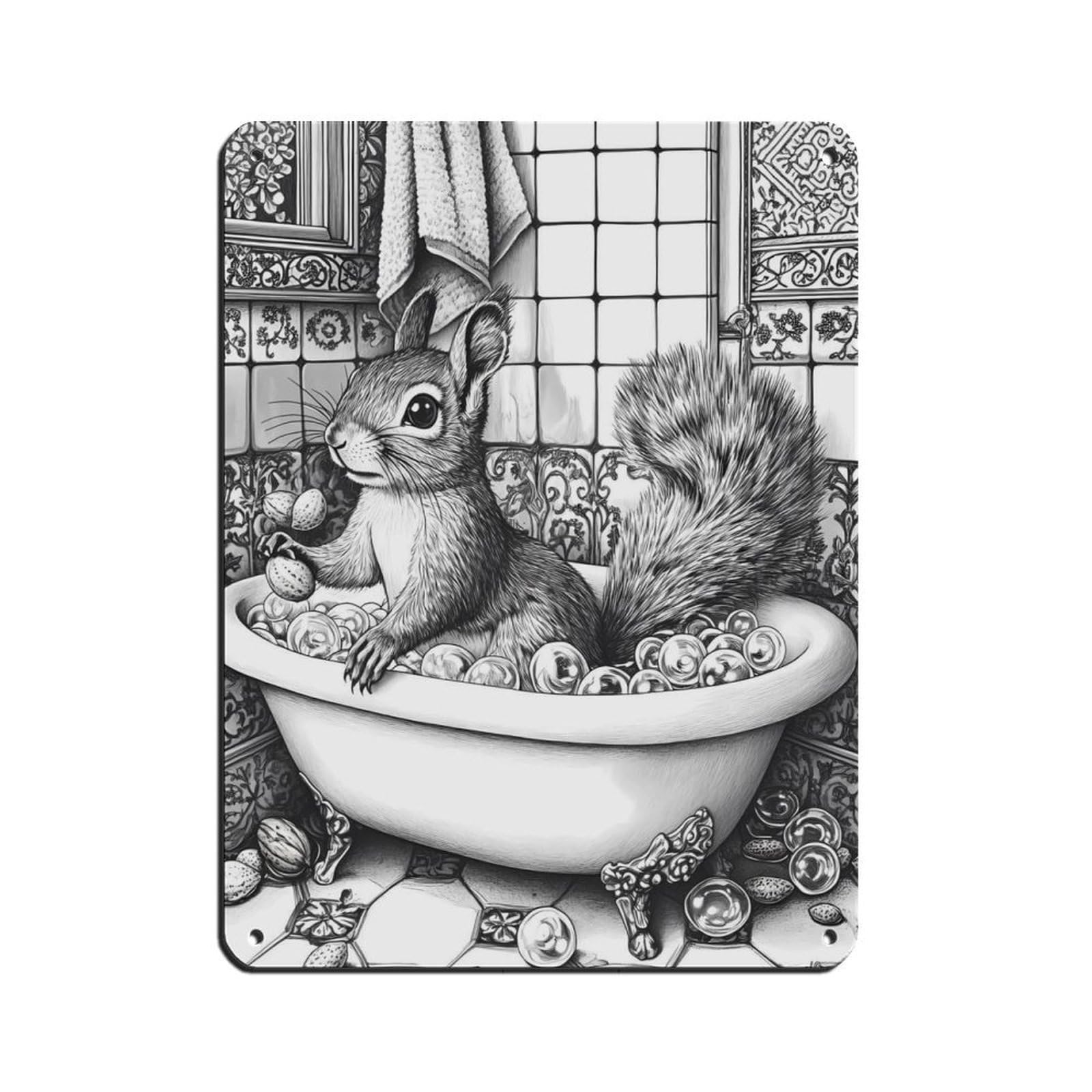 Whimsical Squirrel, Cute Animal Retro Poster Metal Tin Sign Chic Art Retro Iron Painting Bar People Cave Cafe Family Garage Poster Wall Decoration 12x16inch(30x40cm)