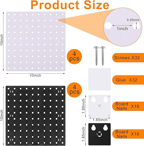 Miniatura 3 de Dandat Paquete de 8 organizadores de tablero de clavijas de 10 x 10 pulgadas, organizador de pared para oficina, montaje de plástico, kits de