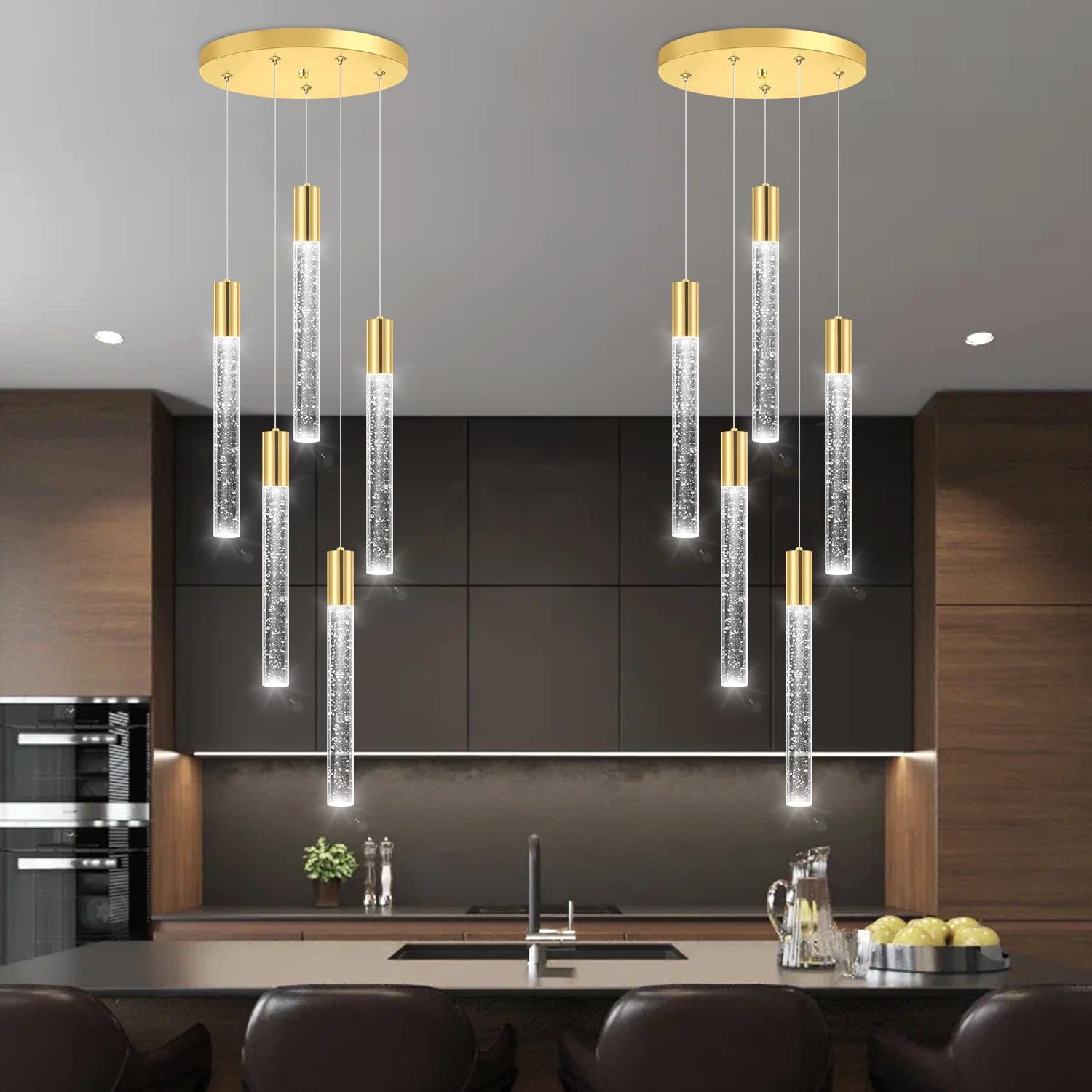 5-Lights Chandelier Modern Crystal Glam Light Remote Dimmable Pendant Lighting for Kitchen Island Dining Room Shiny Gold Light 5 lights Gold