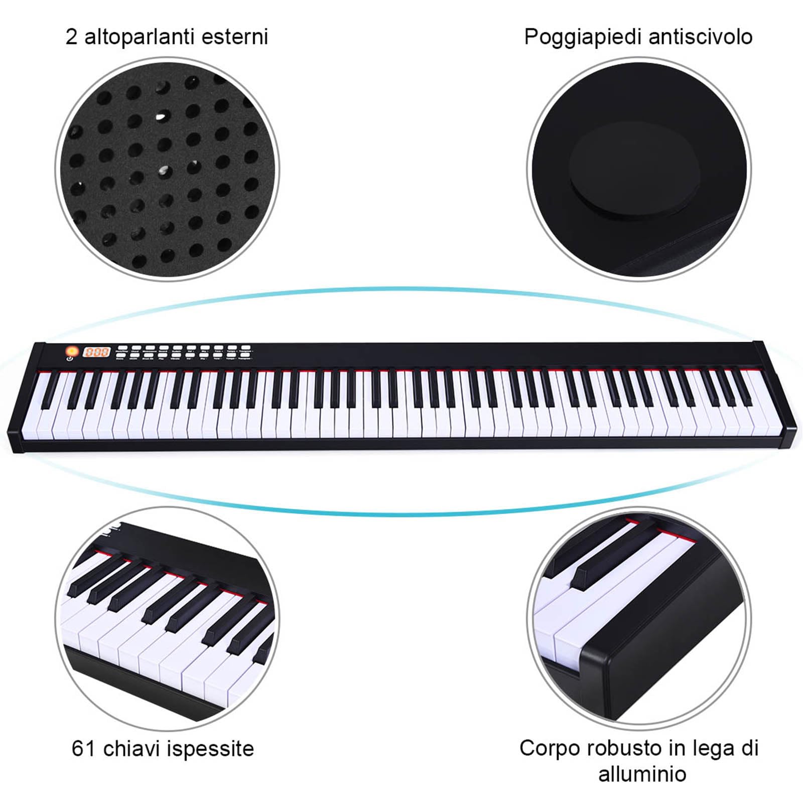 COSTWAY Pianoforte Digitale 88 Tasti, Tastiera Elettronica con Custodia Borsa, Pianola Elettronica con 128 Ritmi e Toni, MIDI e Funzione di APP Bluetooth, per Principianti (Nero)