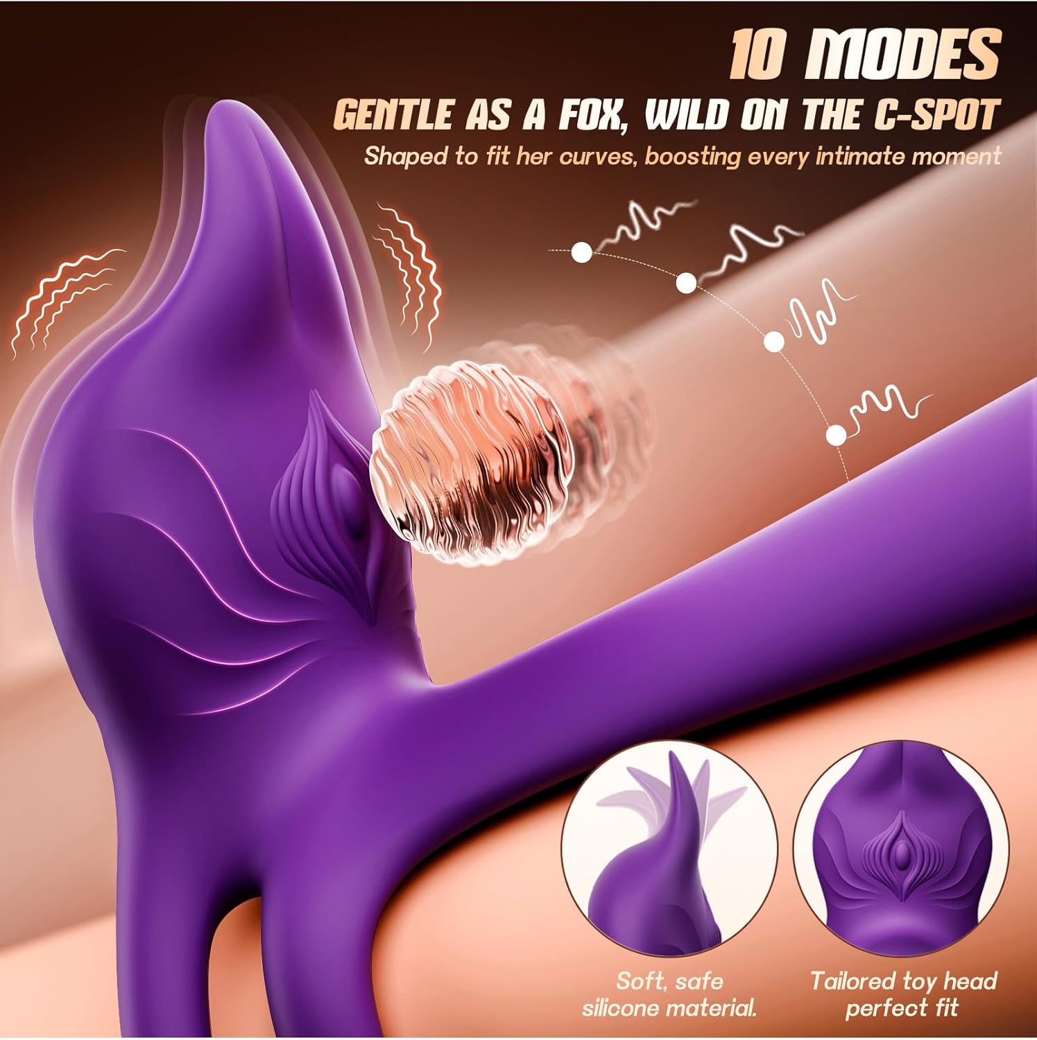 Vibrating Cock Ring Couples Sex Toys - MOOLIGIRL Dual Penis Ring Vibrator with Fox-Shaped Clitoral Stimulator & 4.6in G Spot Vibrator, 10 Vibration Adult Toys for Men Women, Weights Nipple Toy