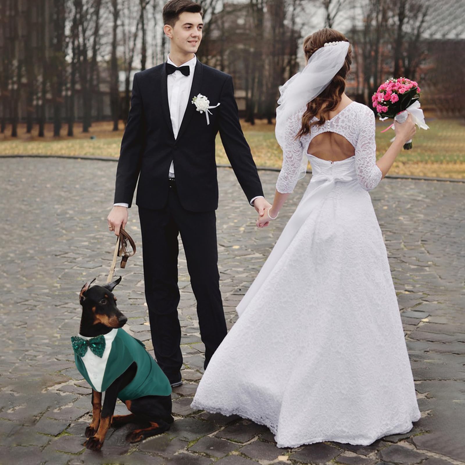 Smoking Formel pour Chien, Costume de Fête de Mariage Chiens Chemise à nœud Papillon Deguisement Chien Noel Vetement Chien Élégant(Vert Foncé, L)