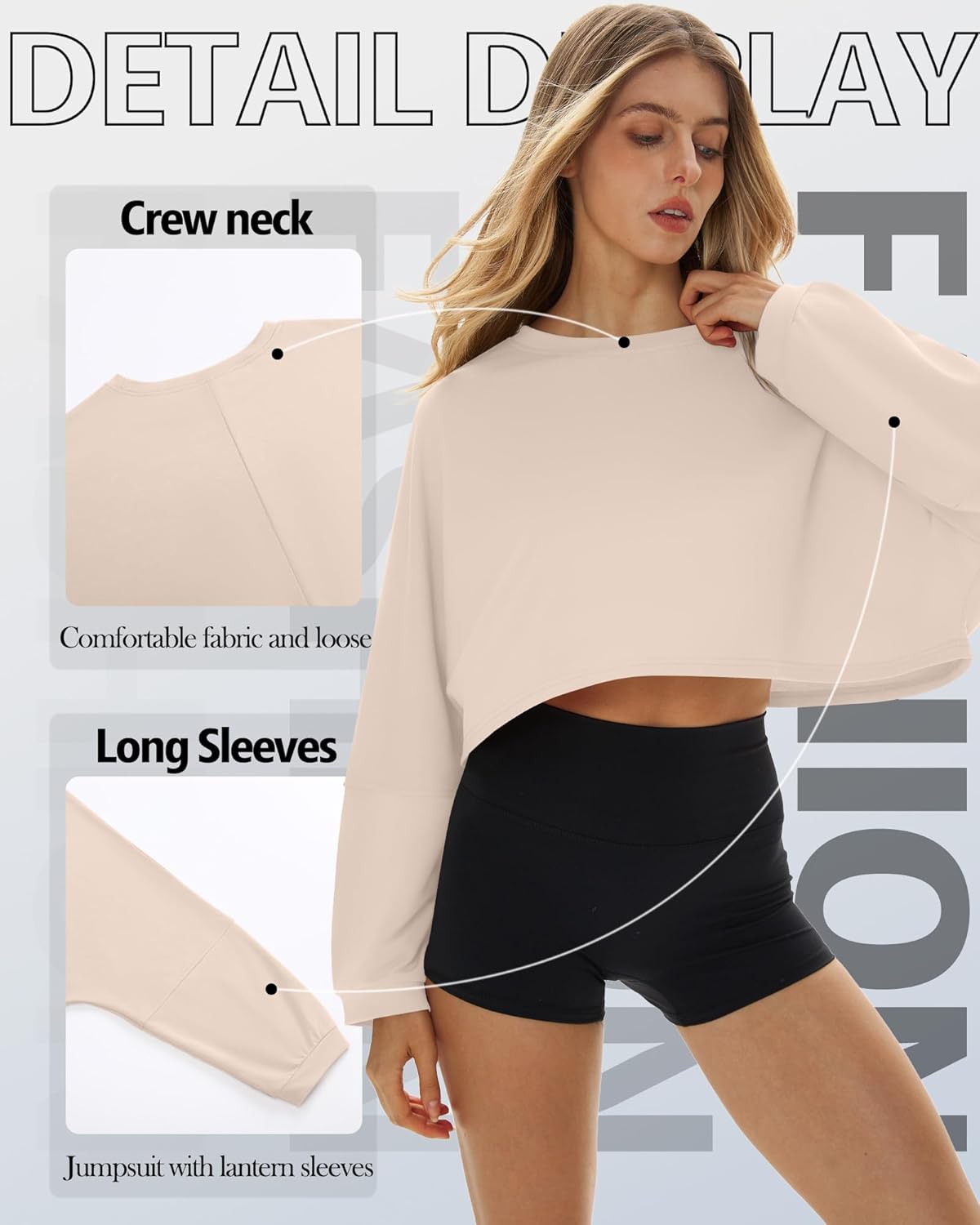 3 Pack Women's Lantern Long Sleeve Oversized Crop Tops Crew Neck Loose Pullover Sweatshirts Casual Workout Shirts - Image 4