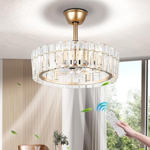 Ventilador de techo de araña de cristal moderno regulable de 42 pulgadas con luz y control remoto función de memoria 6 velocidades 3 colores de luz