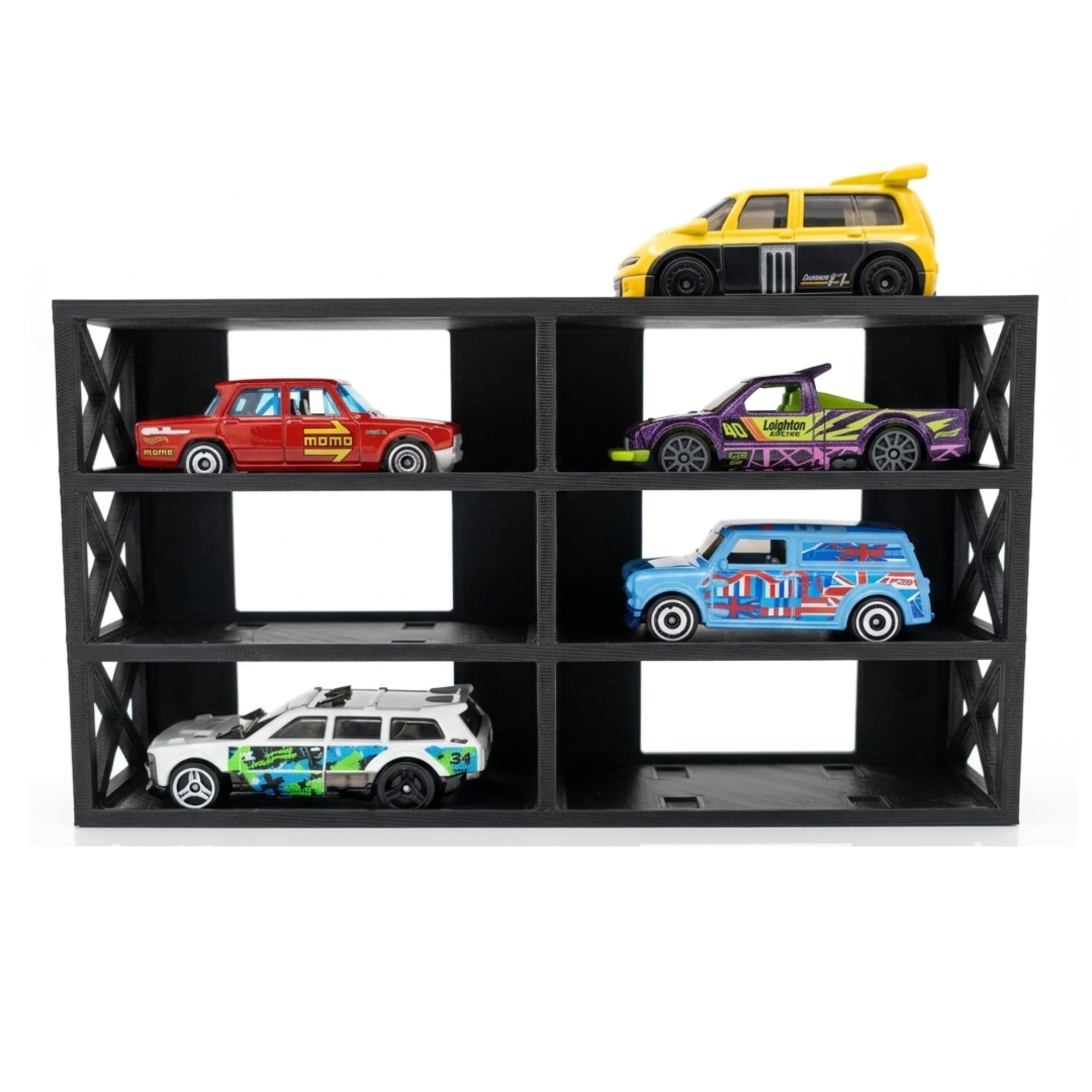 Akrinity 8-Cars Display Rack Compatible with Hot Wheels Cars β Premium Matte Black Organizer with Tire Slots & Side Guards | Fits 8 Scale Die-Cast Cars | Home & Office Decor