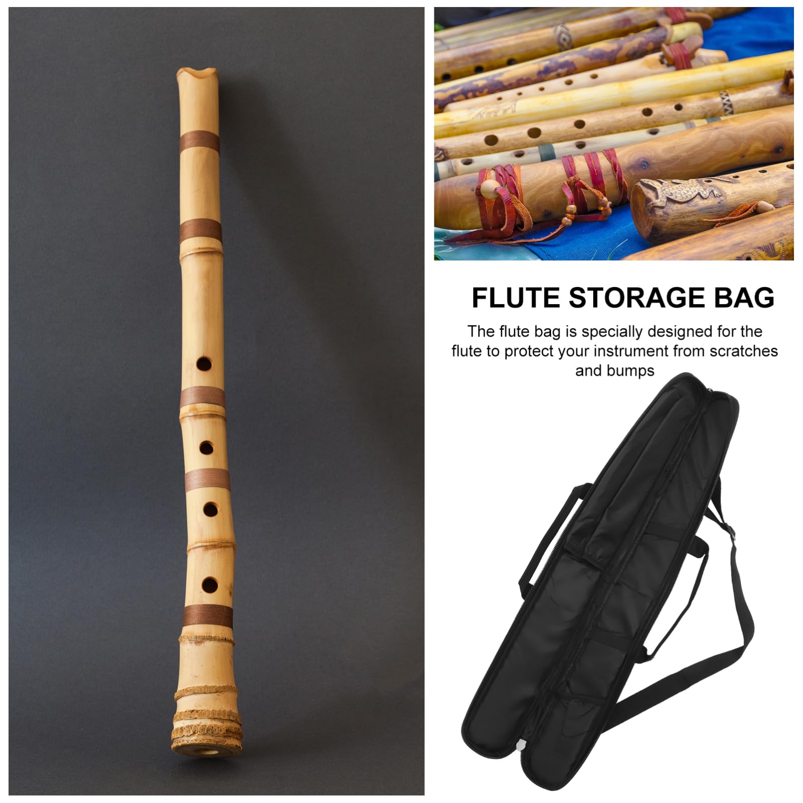 Bolsa De Flauta De Bambú Portátil Llevar Bolsa De Transporte Flauta Portador Bolsa De Instrumentos Musicales Accesorio Funda De Flauta Funda De Flauta Gris Tela Oxford