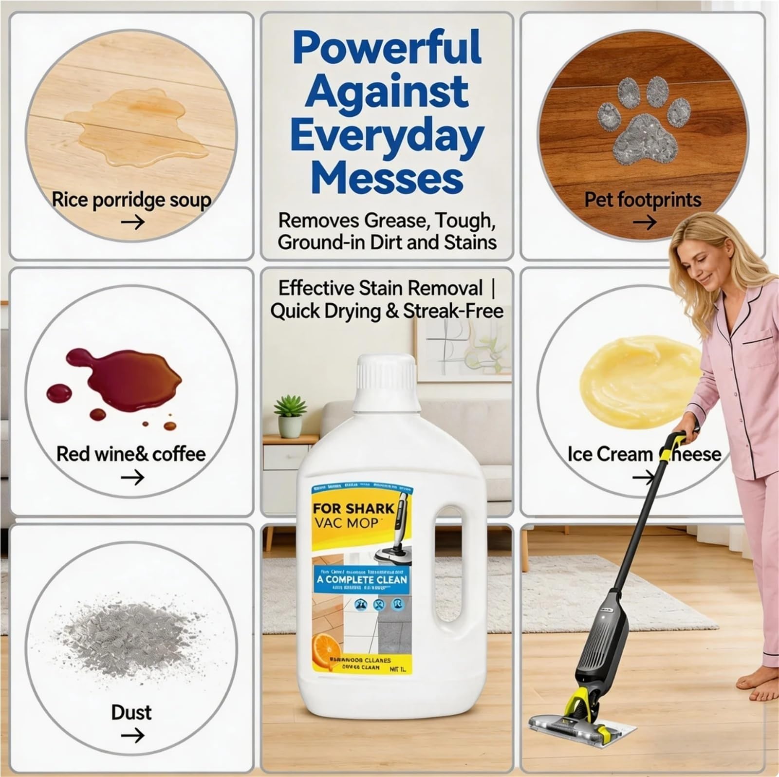 Solución limpiadora de pisos 1000 ml, compatible con Shark Vacmop