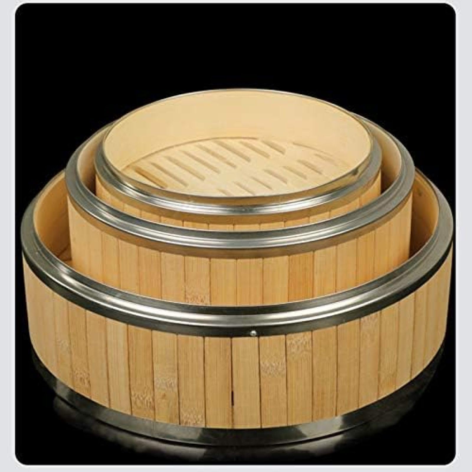 Vaporera De Bambú, Cesta De Vapor Dim Sum, Vaporeras De Comida China De 3 Niveles para Arroz, Albóndigas, Verduras, Carne Y Pescado, Reutilizable, Fácil De Limpiar,24CM