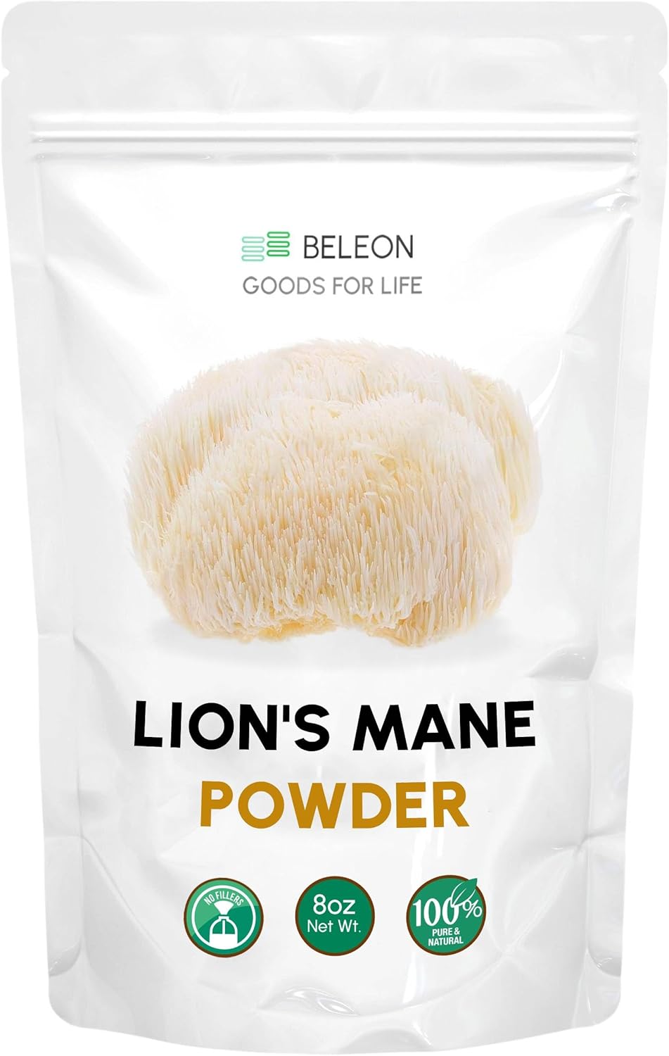 Lions Mane Powder 8 oz – Pure Lion’s Mane Mushroom Supplement with Antioxidants, Vegan Powder