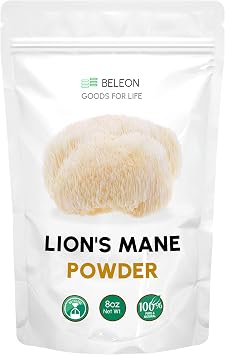Lions Mane Powder 8 oz - Pure Lions Mane Mushroom Supplement with Antioxidants, Vegan Powder