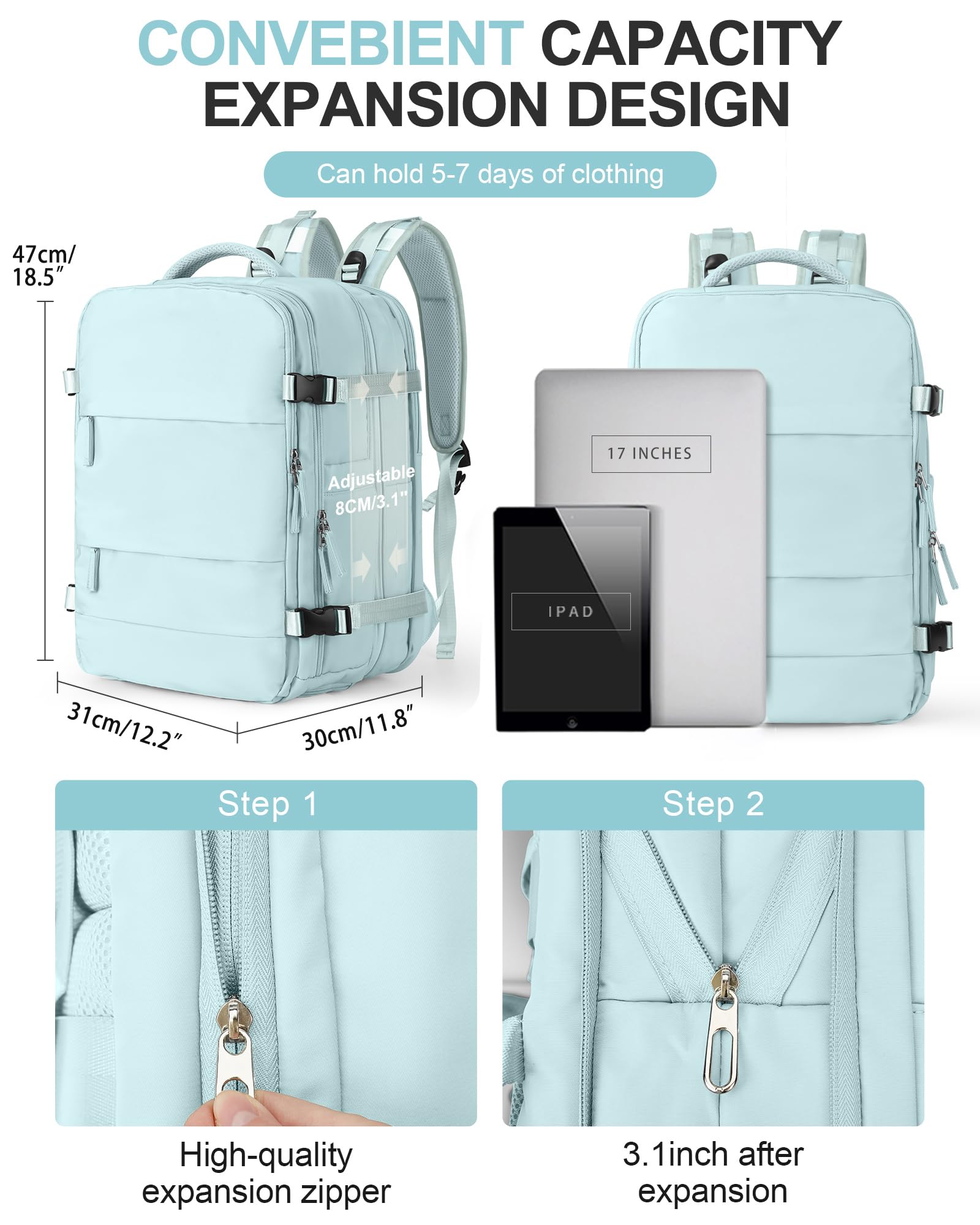 SZLX Zaino da viaggio grande da donna da escursionismo sportivo da esterno impermeabile da scuola casual laptop da 14 pollici con porta di ricarica USB scomparto per scarpe