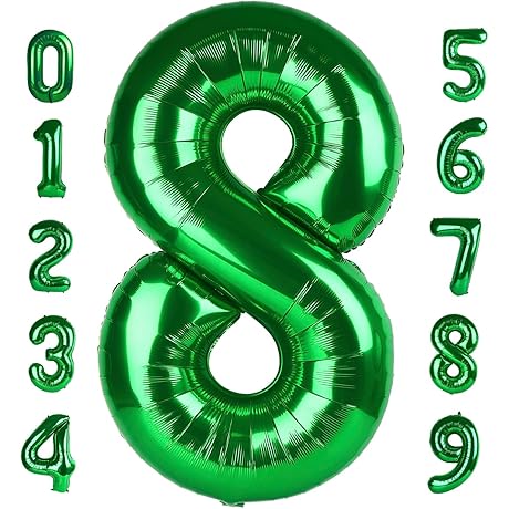 40 Inch Number 8 Balloon, Giant Dark Green 8 18 28 80...
