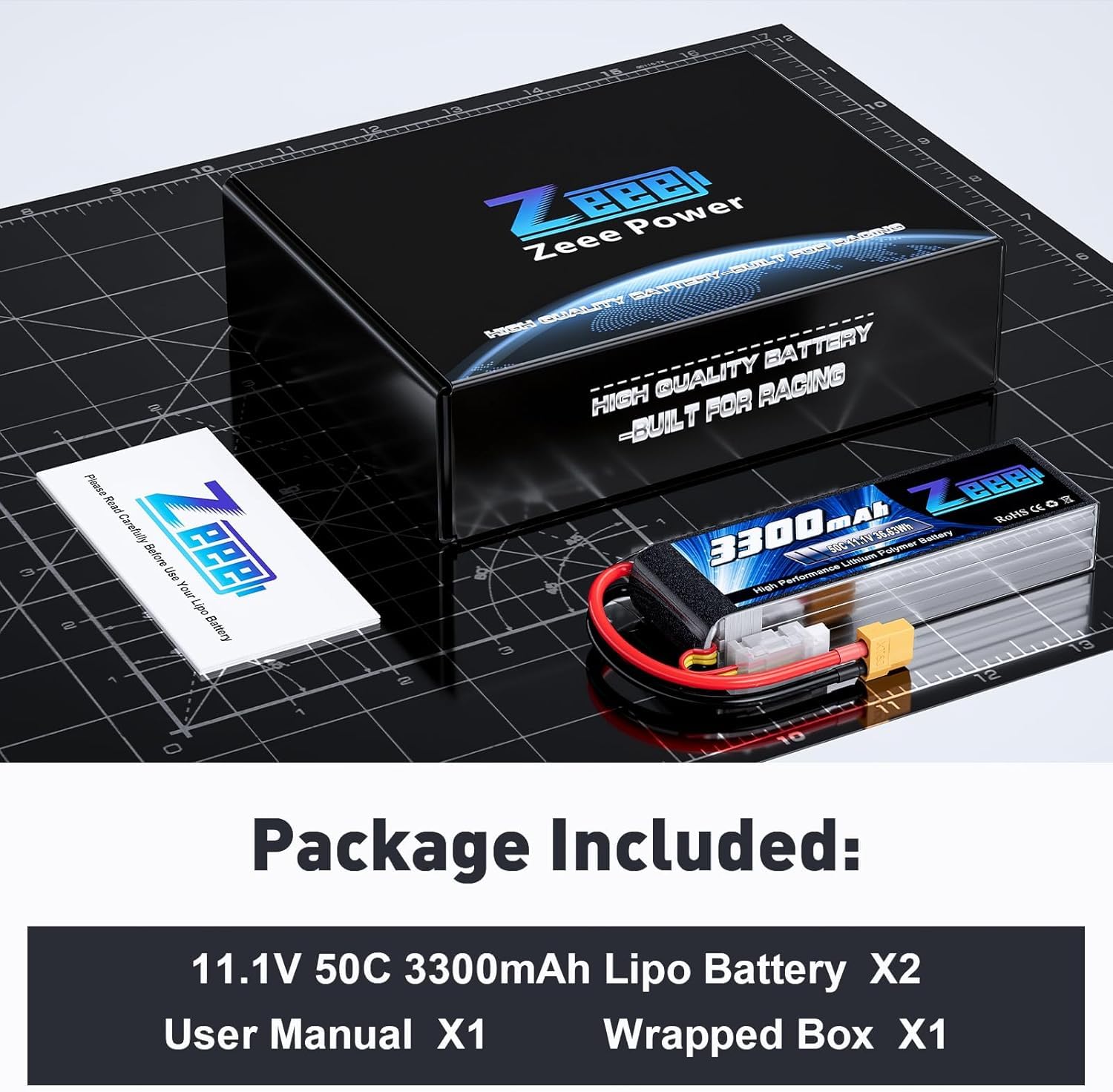 Zeee 3S Lipo 3300mAh 11,1V 50C Batería RC con Conector XT60 para Coche RC, avión RC, helicóptero RC, pasatiempo RC (2 Piezas)