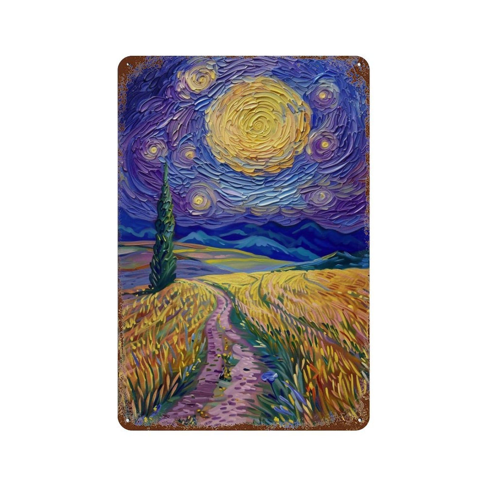 WIHYRTUI Van Gogh Textured Rolling Golden Lavender Rural Vista 03 Wall Retro Iron Metal Tin Sign Vintage Art Poster Modern Home Cofffee Club Art Bar Shop Decor Style 30x20cm