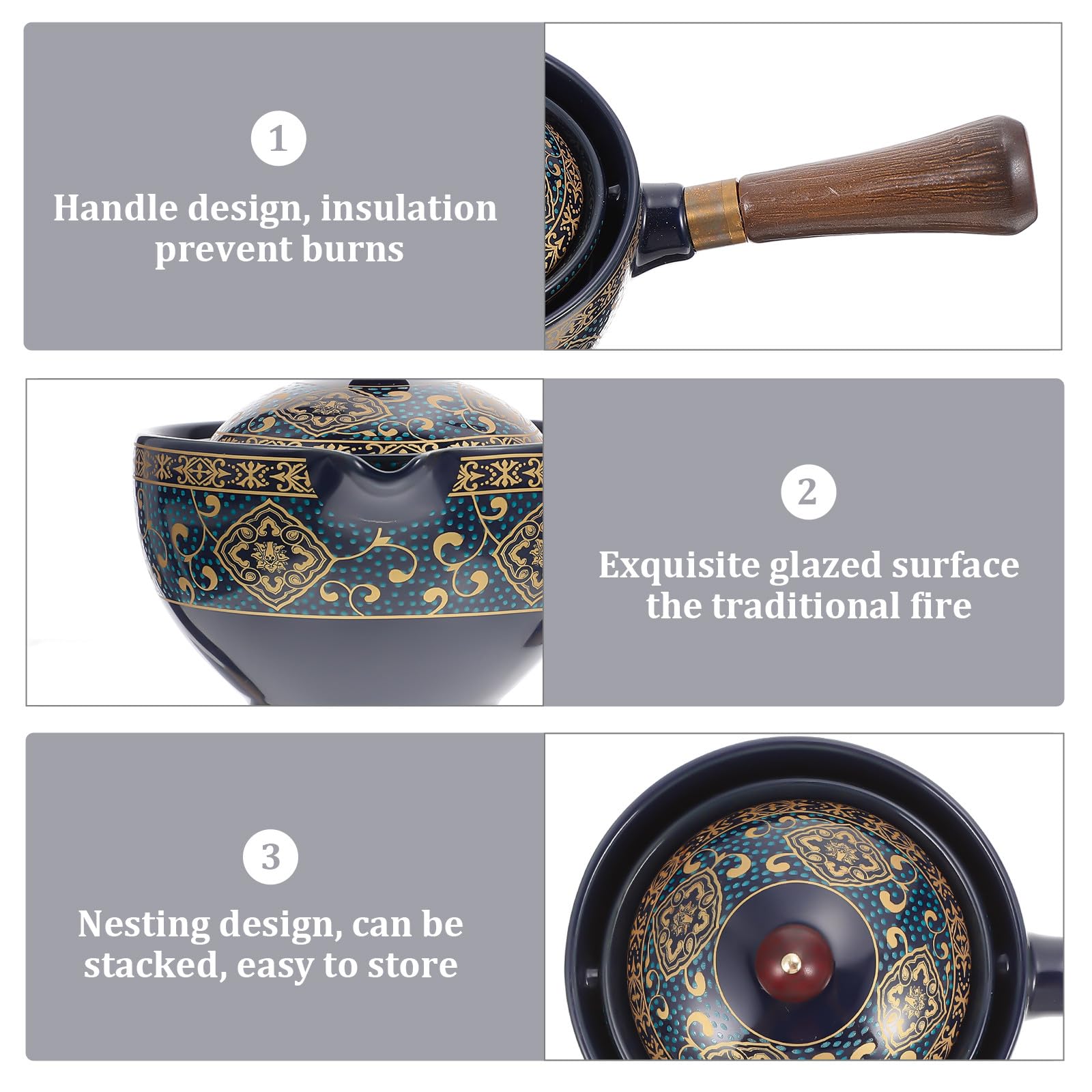 Zerodeko Juego de Té Portátil Kung Fu Tetera Viajera Filtro Interior y Diseño Acolchado para 4 Tazas y 1 Olla, Ideal para Aficionados del Té en Casa y Viaje