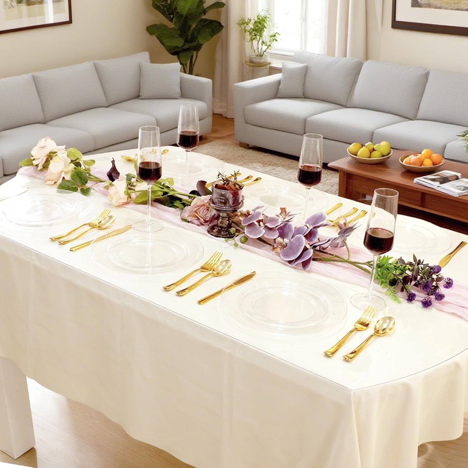 200 PCS Clear Plastic Plates, Plastic Disposable Plates Include 100 Dinner Plate and 100 Dessert Plate Perfect for Holiday, Birthday, Wedding & Party