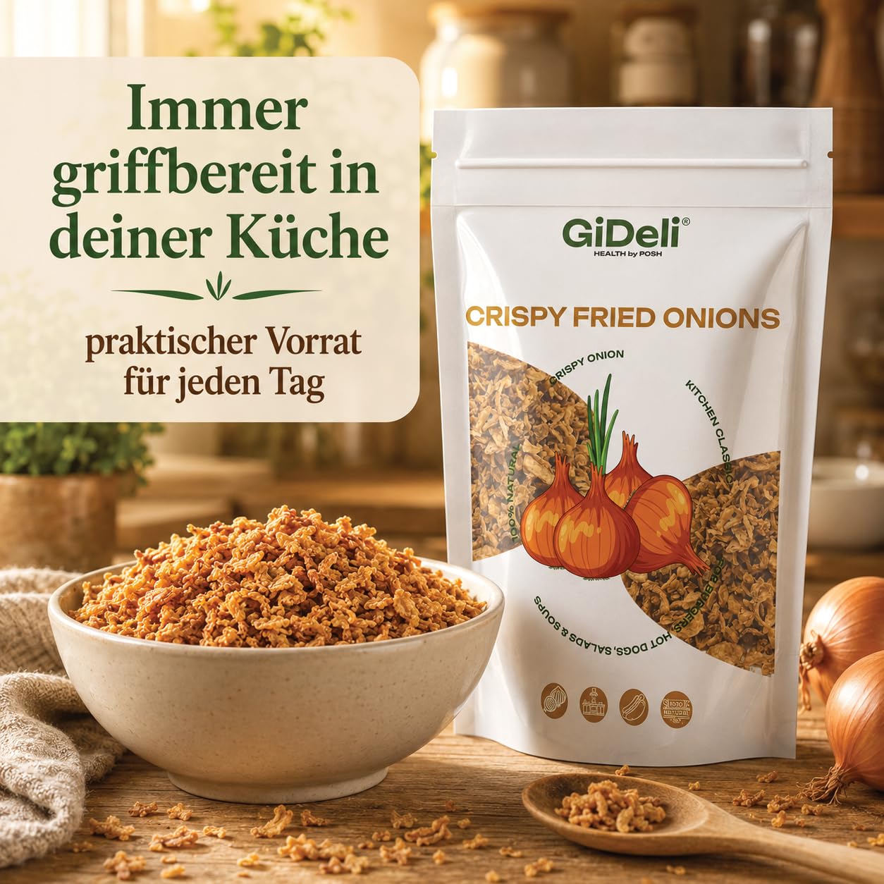 GiDeli Röstzwiebeln 3x5kg - Knusprig Geröstete Zwiebeln, 100% Natürlich - Kross & Aromatisch für Hot Dogs, Burger & Salate - Gebratene Zwiebeln zum Verfeinern von Suppen, Aufläufen & Fleisch