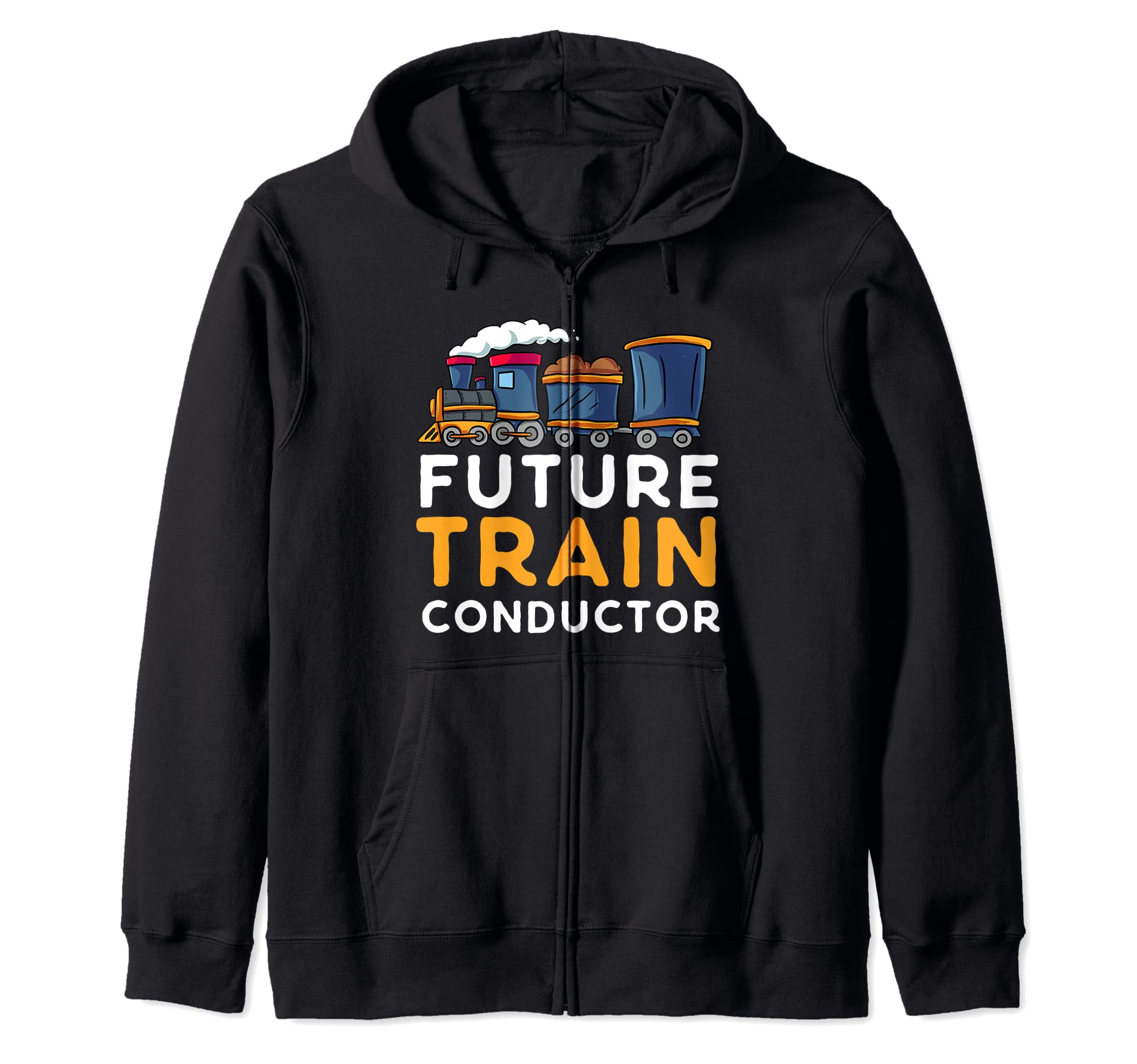 Steam Engine Gift for Toddlers Kids Future Train Conductor Zip Hoodie, Black