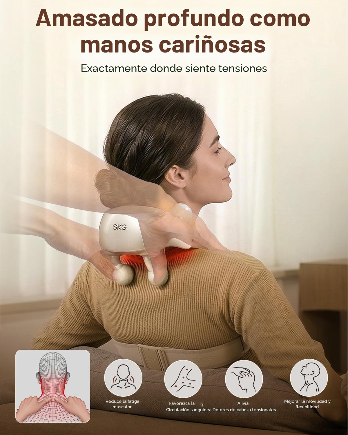 SKG Masajeador de cuello con calor, masajeador Shiatsu de hombro, cabezal de masaje blanco Comfier 6D, regalos para hombres y mujeres, H7 Ultra