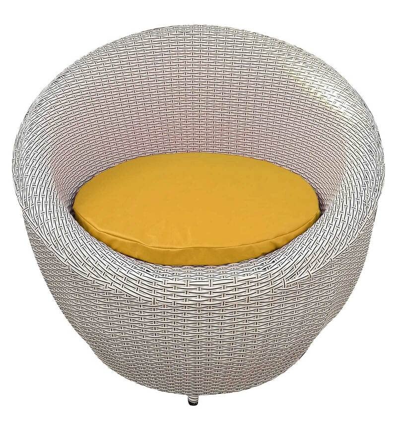 Image of Artic Fashion Apple Chairs Table Set 4+1 Wicker Patio Furniture Sets 4 Chair and 1 Table with Cushions for Garden Balcony Bedroom Powder Coated Frame Uv Protected Wicker (Off White+Yellow)