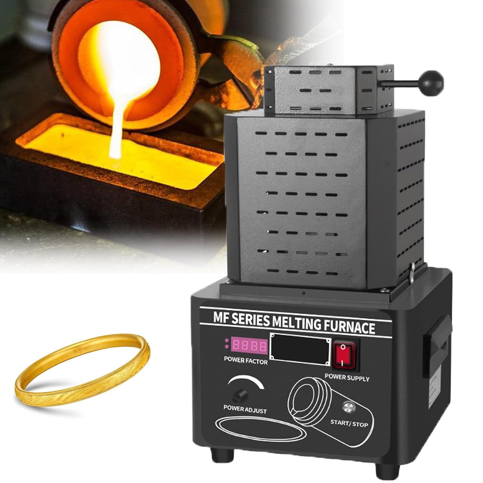 Gold Schmelzofen, 1600℃/2912℉ Digitaler Elektrischer Schmelzofen Mit Graphit Tiegel Für Schmelzkratzer, Silber, Gold, Kupfer, Aluminium, 220V Verfeinerung des Gussefens,Black-2KG