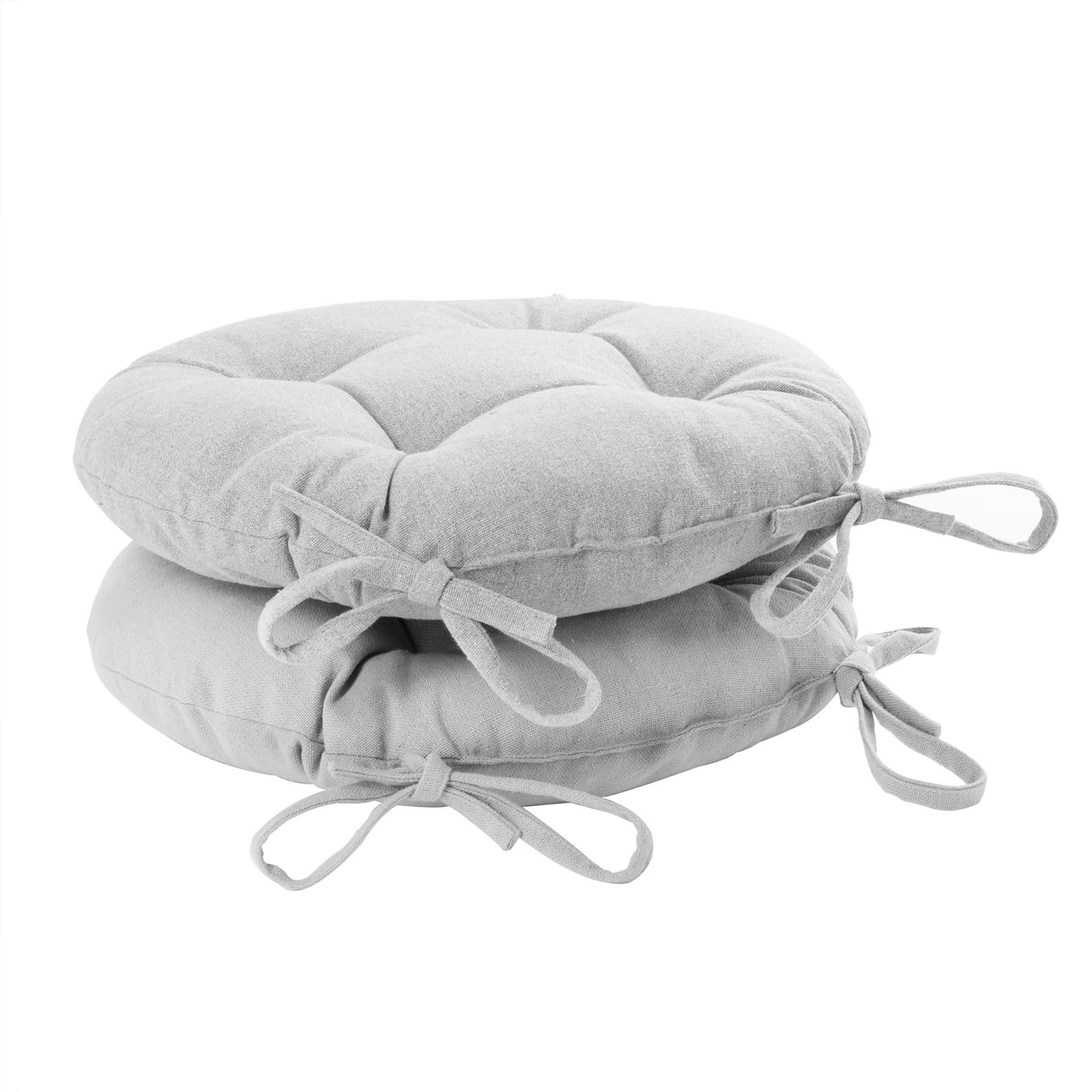 Harbour Housewares Grey Seat Pads for Dining Chairs - 40 x 40cm - Pack of 2 - Round Garden Seat Cushions with Ties Soft Padded Pillow Indoor Kitchen Cushion Outdoor Patio Garden Chair Pads