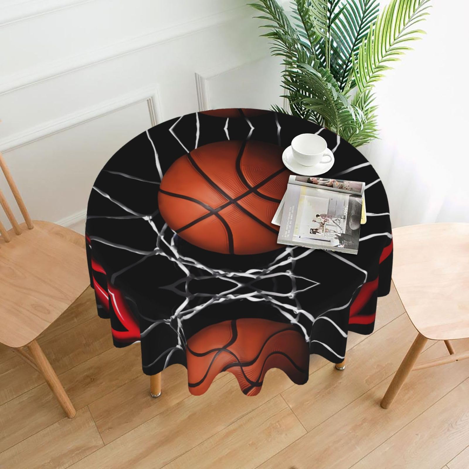YYHWHJDE Basketball Prints 60in Round Decorative Tablecloth – High-Grade Polyester Throw for Stylish Dining & Event Table Protection