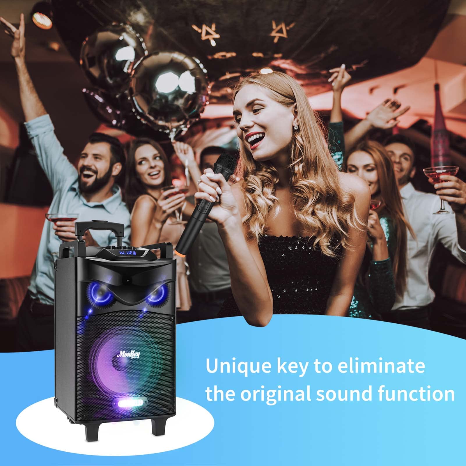 Moukey Portable Party Speaker With 2 Wireless Mics - Bluetooth Karaoke Machine With Lights 5 thumbnail image