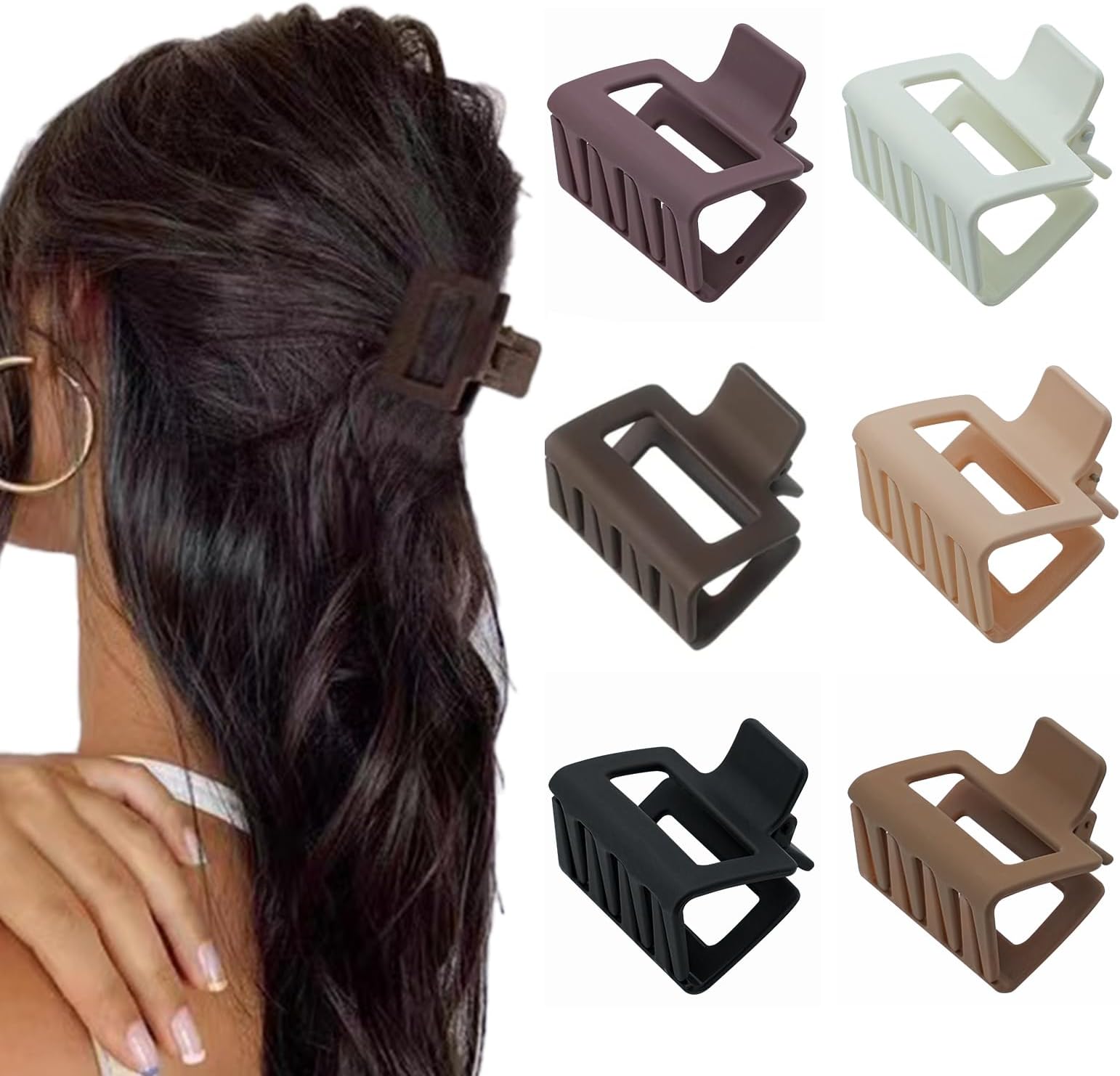 6 PCS Small Claw Clips, 2" Square Matte Hair Claw Clips for Thin/Medium Thick Hair, Strong Hold Hair Clips Nonslip Rectangle Hair Claws for Women Girls