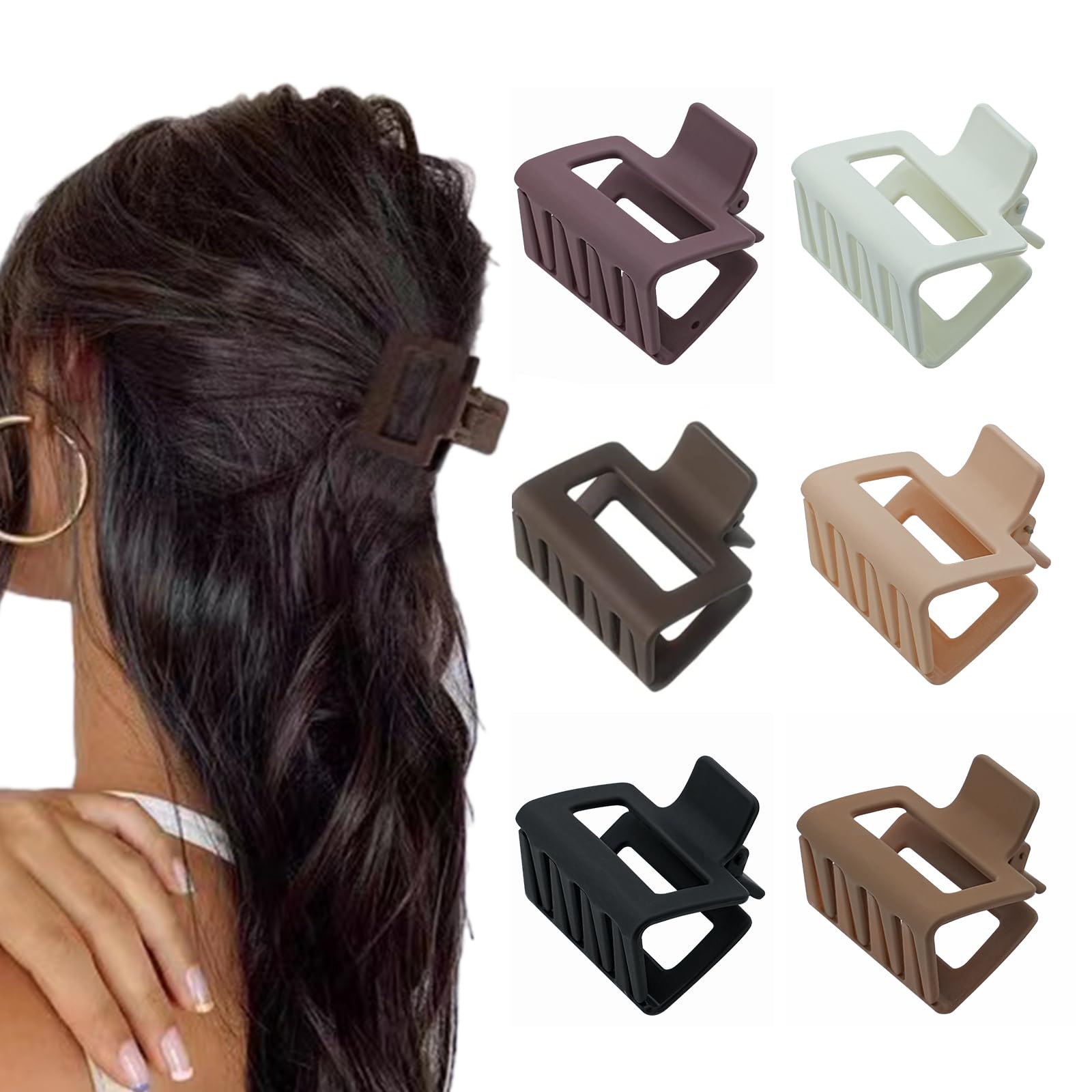 6 PCS Small Claw Clips, 2" Square Matte Hair Claw Clips for Thin/Medium Thick Hair, Strong Hold Hair Clips Nonslip Rectangle Hair Claws for Women Girls