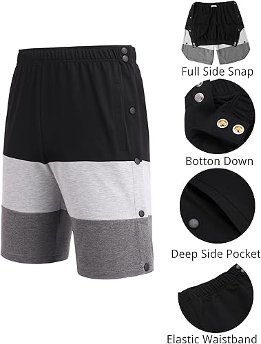 Miniatura 2 de Deyeek Pantalones cortos para hombre con bolsillos para recuperación poscirugía, bloque de color, algodón