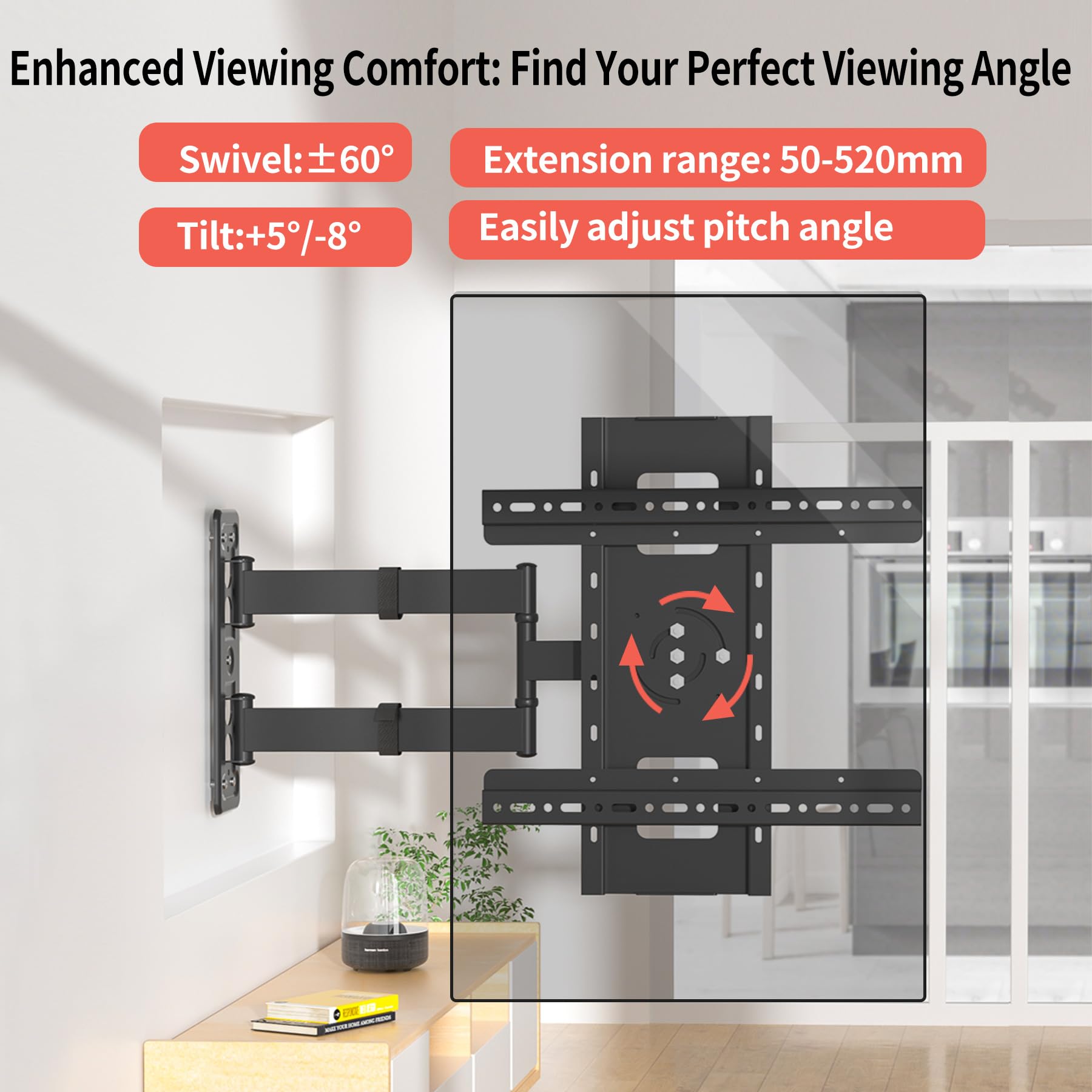 Rotazione 90° Supporto TV da Parete Girevole/Estendibile per 32-60 Pollici, Carico 28kg VESA 400x400mm, Compatibile Televisione Verticali e Monitor, Braccio Regolabile DY3260